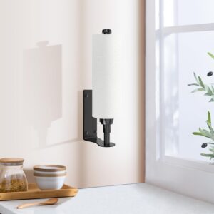 SetSail Paper Towel Holder, Single Hand Operable Paper Towel Holder Under Cabinet with Adjustable Damper Easy Tear Paper Towel Holder Wall Mount for Kitchen Bathroom, Adhesive or Screw, Black