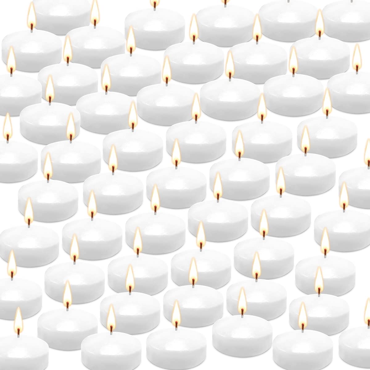 50 Pack 2-Inch Floating Candles - Ideal for Weddings and Daily Use - White, Odorless and Smokeless