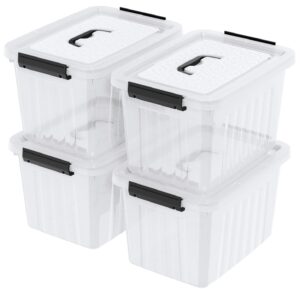 sadstory 18 quart plastic storage latch box with handle, clear latching bin with lids, 4 packs