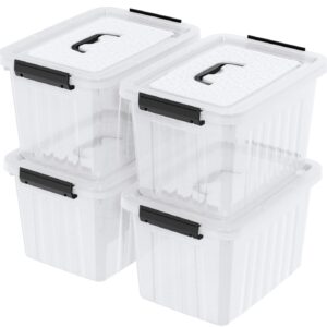 Sadstory 18 Quart Plastic Storage Latch Box with Handle, Clear Latching Bin with Lids, 4 Packs