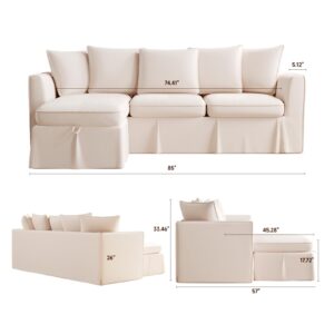 ONBRILL L Shaped Couch, L Shaped Sofa with Convertible Chaise, Small Slipcovered Sectional Couch w/Storage Ottoman, Washable Chenille Fabric, Comfy L Couch for Living Room, Office, Apartment, Beige