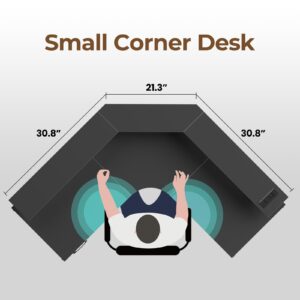 Seventable Corner Desk with Power Outlets & 3 Drawers, 44.6" Reversible Small L Shaped Computer Desk with LED Lights, Gaming Desk with Storage Shelves, Home Office Desk with Monitor Stand, Black