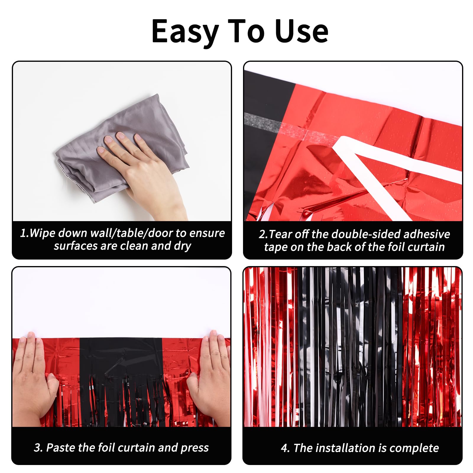 RUBFAC 2 Pack Red and Black Backdrop Party Decorations Tinsel Foil Fringe Curtains Streamers for Casino Theme Party Decorations Halloween Bachelorette Birthday Holiday Celebrations Party Supplies