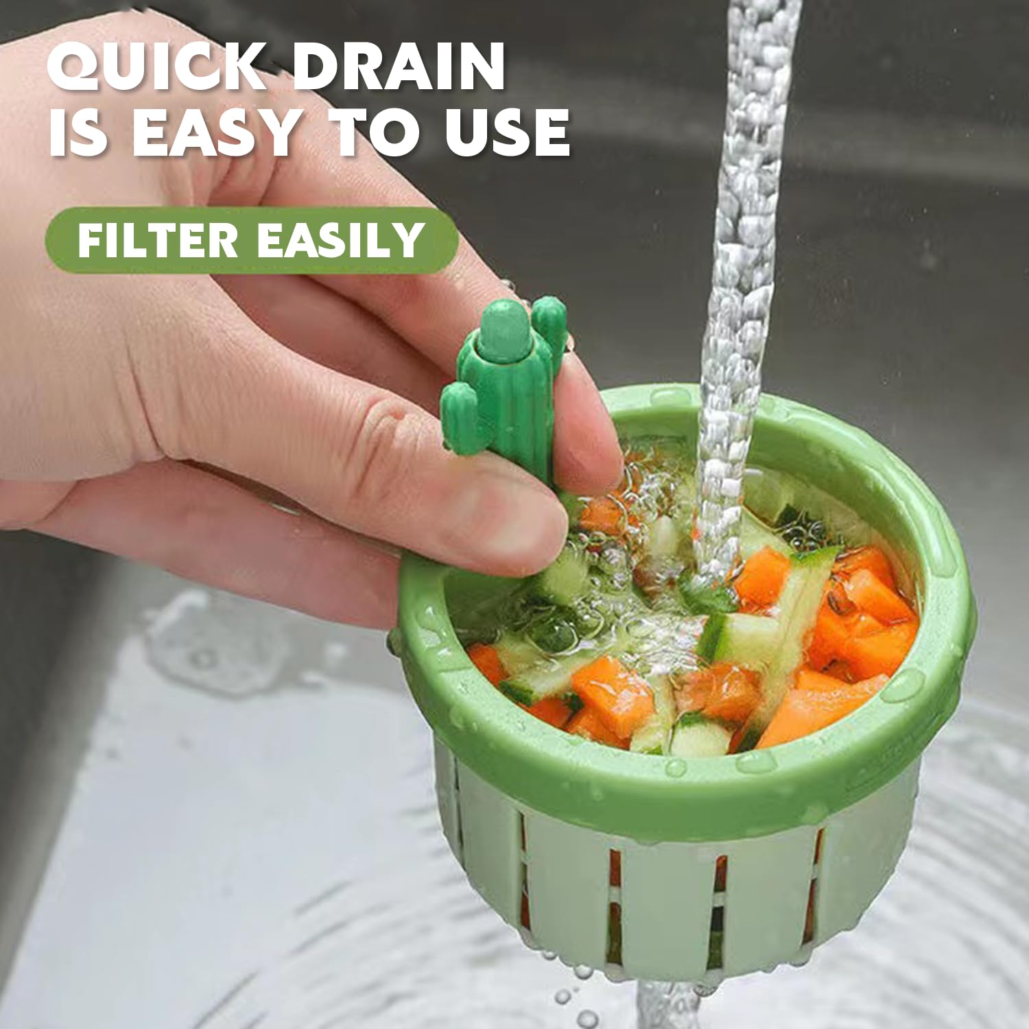 2PCS Cactus Kitchen Sink Drain Strainer,Press Automatic Dumping Basket Cactus Sink Strainer,Upgrade Multifunctional Cactus Sink Filter Net Lifting Basket,Kitchen Sink Drain Strainer.(Green+Yellow).