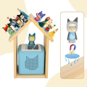 Taladad for Tonie Shelf,Tonies Storage with 40Pcs Adhesive Metal Plate for Creative Tonie Box Magnetic Shelf for Tonie Figures,Characters,Wooden Shelf for Kids (House)