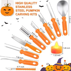 Pumpkin Carving Tools, 15 PCS Professional Pumpkin Carving Kit for Adults & Kids with LED Candles, Heavy Duty Stainless Steel Pumpkin Cutting Knife Supplies for Halloween Decoration Jack-O-Lantern