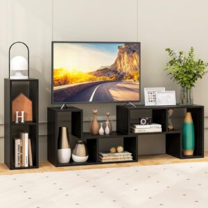 Tangkula 3 Pieces Console TV Stand, Free-Combination Entertainment Center for 50 55 60 65 Inch TV, Minimalist Modern TV Table Media Stand, DIY Open Storage Bookcase for Living Room (Black Wood Grain)