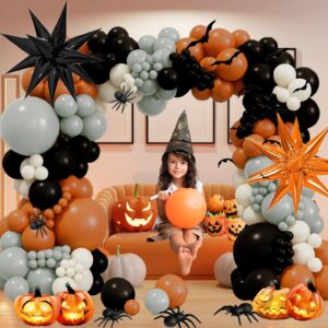 Halloween Balloon Arch Kit - Double Stuffed Orange Black and White Balloons Gray Sand White Star Balloons for Halloween Birthday Party Graduation Father's Day Anniversary Party Decoration