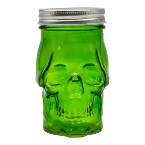 generic 14 oz colorful skull glass mason jar – mix & match 7 vibrant colors, large & durable! (green)