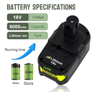 2 Pack 6.0Ah P108 18Volt Replacement Battery Compatible with Ryobi 18V Lithium-Ion Battery P109 P107 P105 P104 P103 P102 P190 (Green)