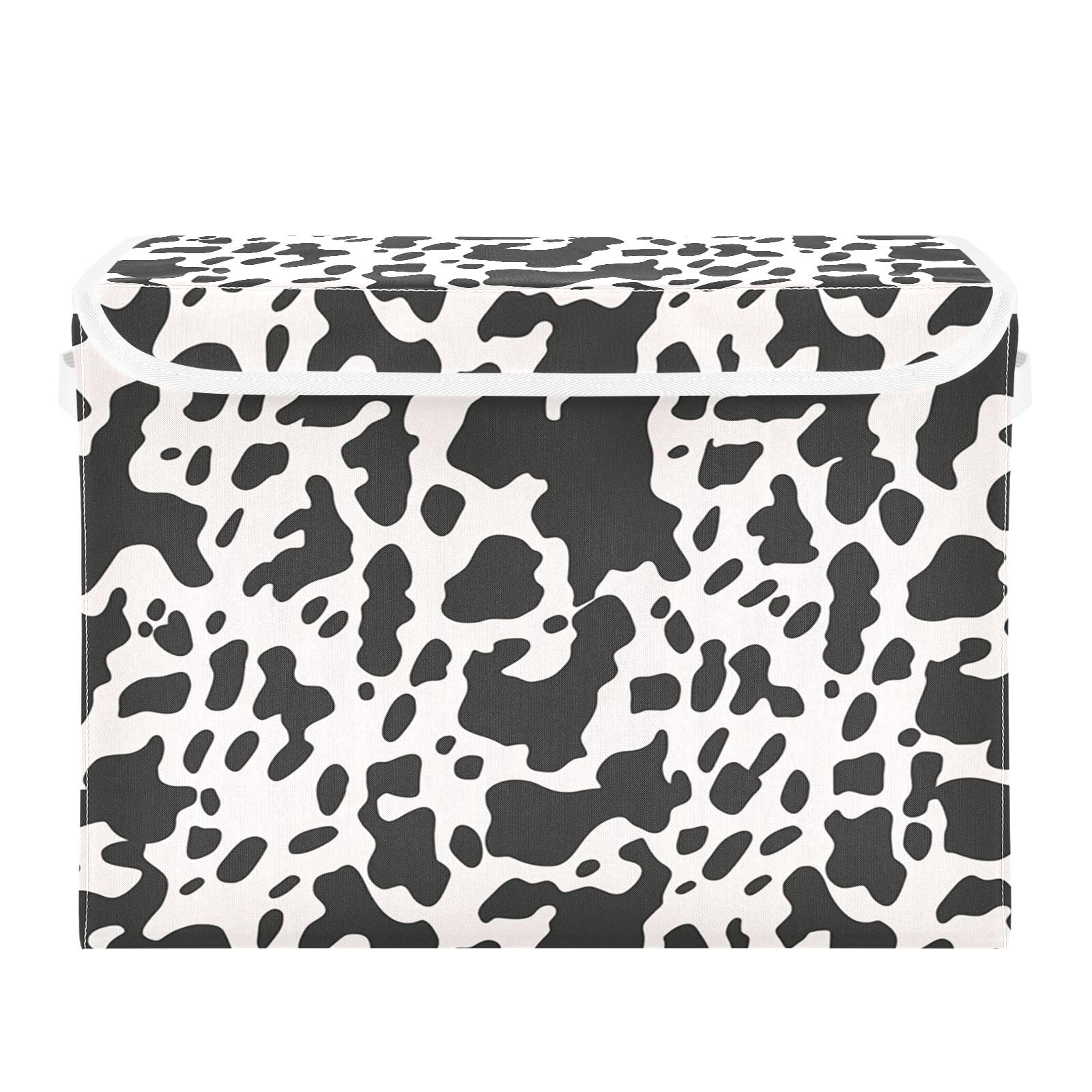 YETTASBIN Cow Print Storage Basket with Lid and Handles, Large Collapsible Fabric Storage Bins Sturdy Storage Organizer for Shelves, Closet, Bedroom, School, Office, Home Decor