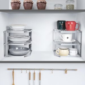 Lonian 3 Tier Counter and Cabinet Corner Shelf Organizer, 2-Pack Kitchen Countertop and Cupboard Organizer Rack, Metal Pantry Organizer and Storage Shelf for Plates, Cups, Dishes ﻿