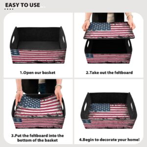 YETTASBIN American Flag Felt Storage Baskets with Handle, Collapsible Open Storage Bin Drawers Storage Box for Shelf Closet Office Bedroom Nursery Home, 14 x 5 x 10 Inch