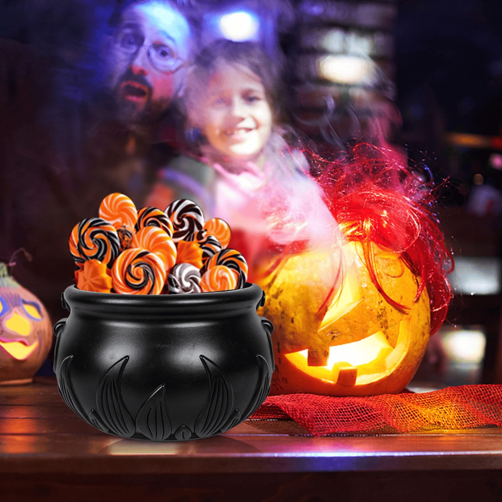 5 in 1(12.8",9.8”, 7.6”, 5.7”, 2.7”) Package Large Black Plastic Witch Cauldron Kettle, Halloween Witch Cauldron Pot Candy Bucket for Halloween & St. Patrick’s Day Party Favors Decor