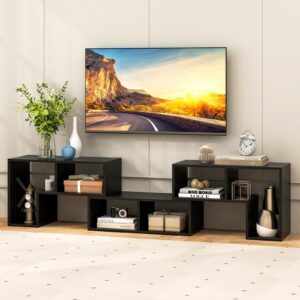 Tangkula 3 Pieces Console TV Stand, Free-Combination Entertainment Center for 50 55 60 65 Inch TV, Minimalist Modern TV Table Media Stand, DIY Open Storage Bookcase for Living Room (Black Wood Grain)