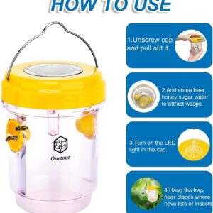 outtkitywi 2 Packs Wasp Trap - Solar Powered Bee Trap Outdoor for Yellow Jackets, Hornets and Wasps - Durable Wasp Killer and Bee Killer - Reusable Yellow Jacket Trap and Insect Trap