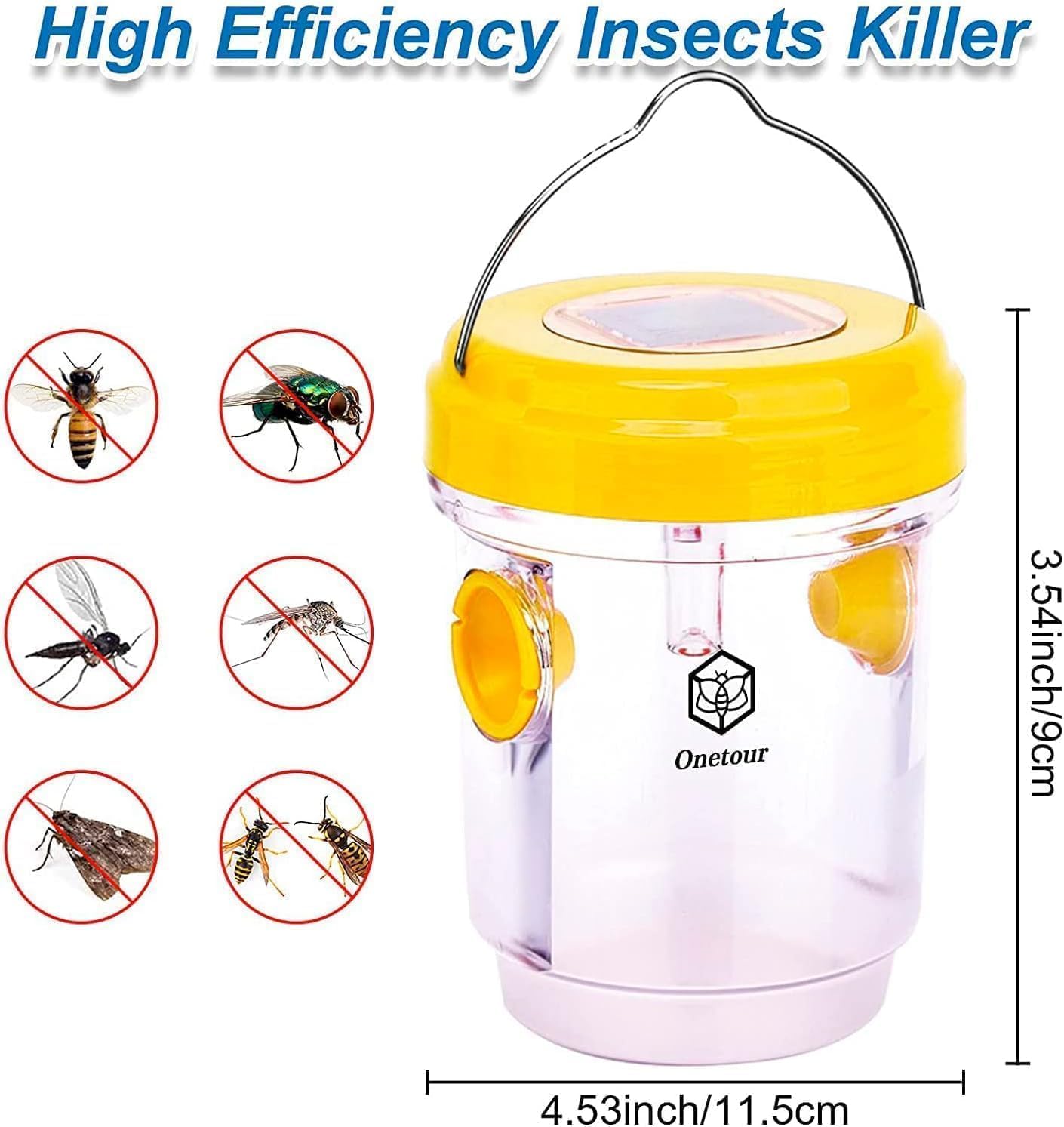 outtkitywi 2 Packs Wasp Trap - Solar Powered Bee Trap Outdoor for Yellow Jackets, Hornets and Wasps - Durable Wasp Killer and Bee Killer - Reusable Yellow Jacket Trap and Insect Trap