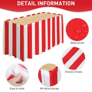 durony 1 Pack Red and White Striped Table Skirt Circus Theme Party Supplies Carnival Table Skirt for Carnival Home Party Decoration, 165 x 30 Inches