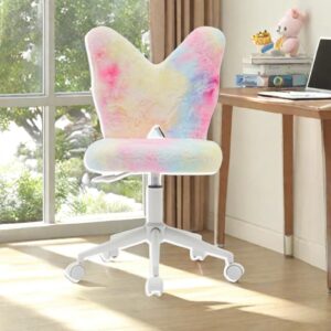 BlissInno Kids Chair, Cute Fuzzy Butterfly Girls Desk Chair, Rolling Study Reading Chair for Girls, Comfy Swivel Computer Chair with Wheels & Back, Adjustable Childrens Vanity Chair for Bedroom