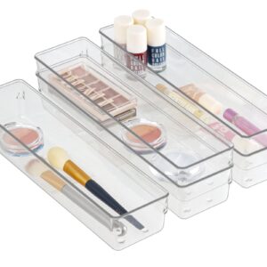 ZEXALOR Clear Drawer Organizer Bins Set, Transparent Rectangle Trays, Dresser Bathroom Makeup Vanity Organization and Storage Bins Office Desk Drawer Dividers Organizers (5pc - 12×3×2")