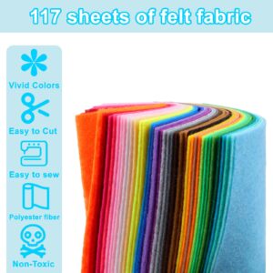 Phinus Felt, 117PCS Felt Sheets, Colourful of Felt Fabric Can Be Used for DIY, Sewing, Patchwork, Decoration (4" x 4")