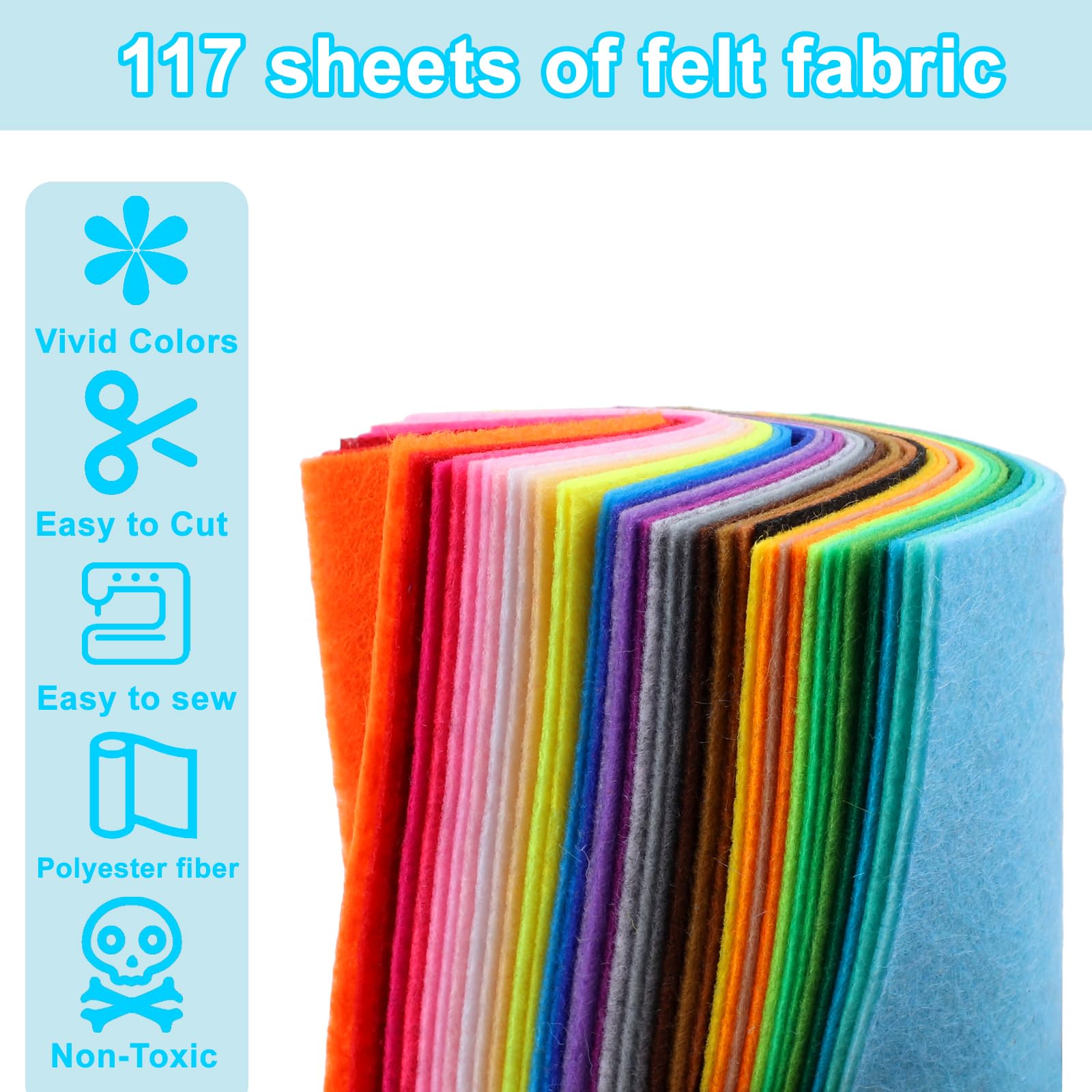 Phinus Felt, 117PCS Felt Sheets, Colourful of Felt Fabric Can Be Used for DIY, Sewing, Patchwork, Decoration (4" x 4")