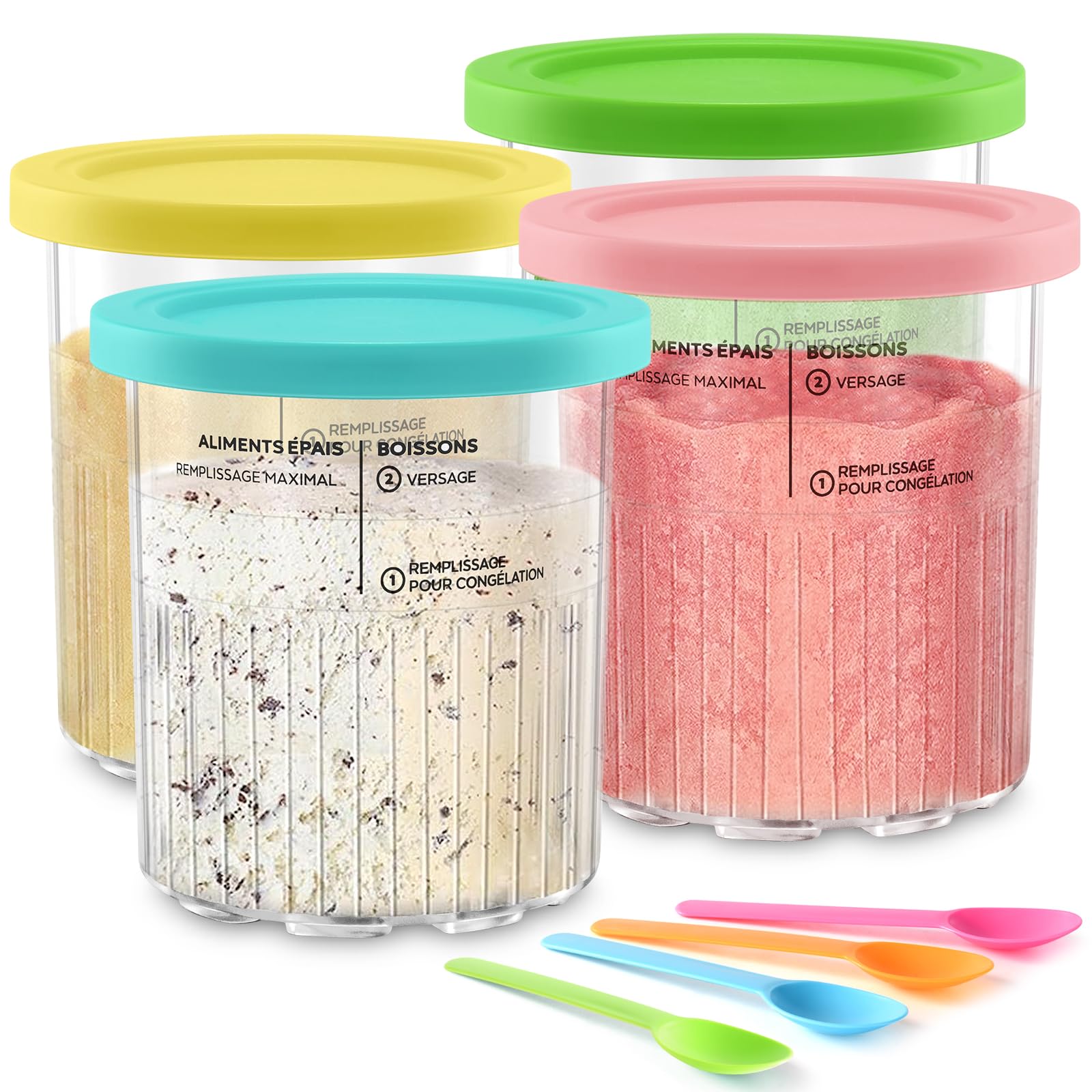 Northmas For Ninja Creami Deluxe Pints and Lids - 4 pack, 24oz XL Ninja Creami Deluxe Pint Containers Compatible with 11-in-1 NC500 NC501 Series Ice Cream Maker, Dishwasher Safe, BPA Free