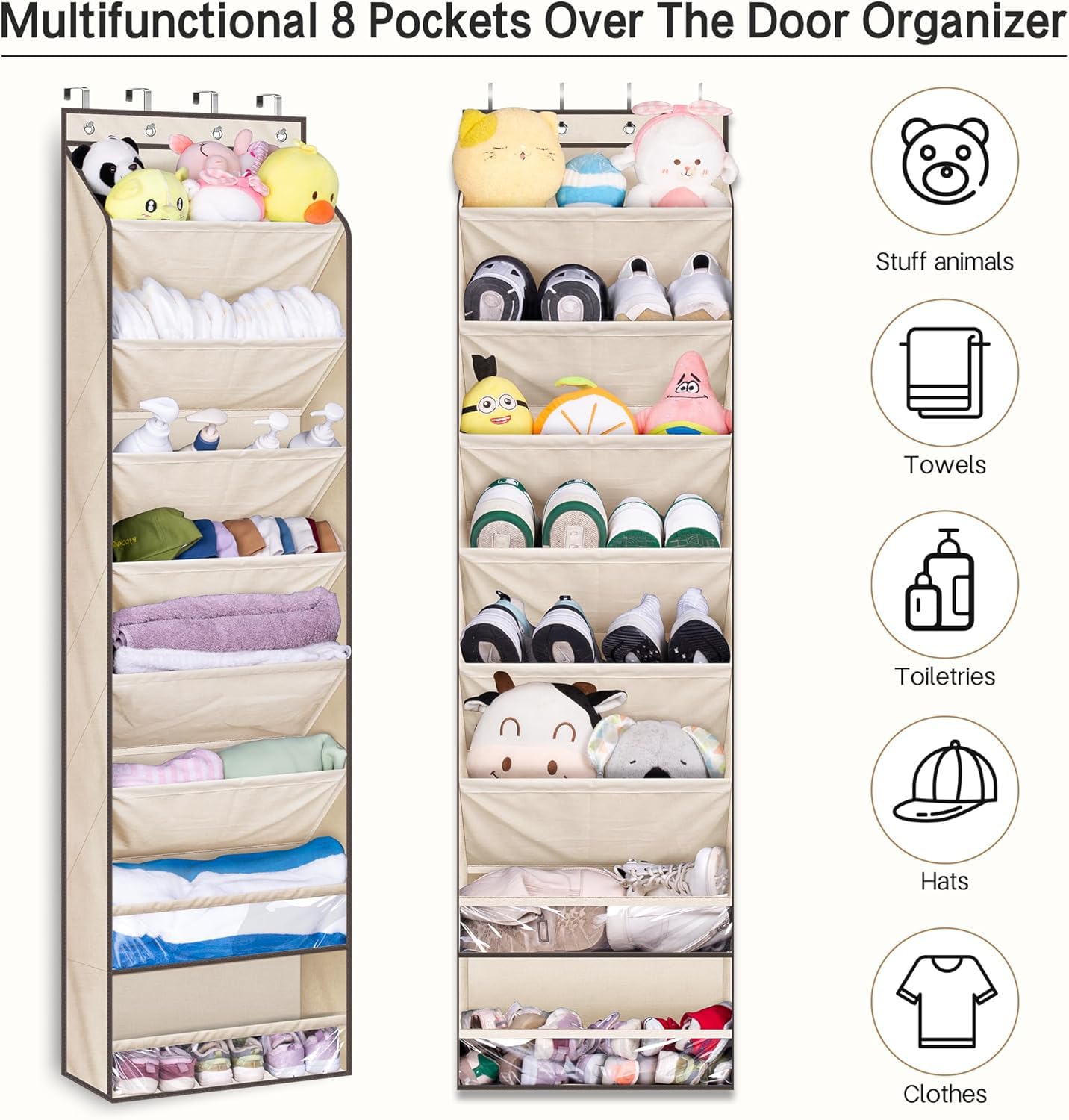 KEETDY Over The Door Shoe Organizer Fit 20 Pairs Sneakers Large Hanging Shoe Organizer for Closet Door Storage Boots, Beige