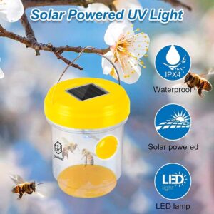 outtkitywi 2 Packs Wasp Trap - Solar Powered Bee Trap Outdoor for Yellow Jackets, Hornets and Wasps - Durable Wasp Killer and Bee Killer - Reusable Yellow Jacket Trap and Insect Trap