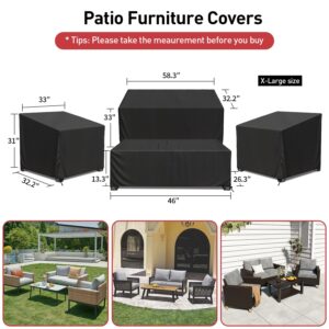 Patio Furniture Covers, 4 Piece Heavy Duty Waterproof Outdoor Furniture Cover with Windproof Buckle Strap, Rattan Wicker Patio Furniture Set Cover for Chair Sofa Black (Black, X-Large)