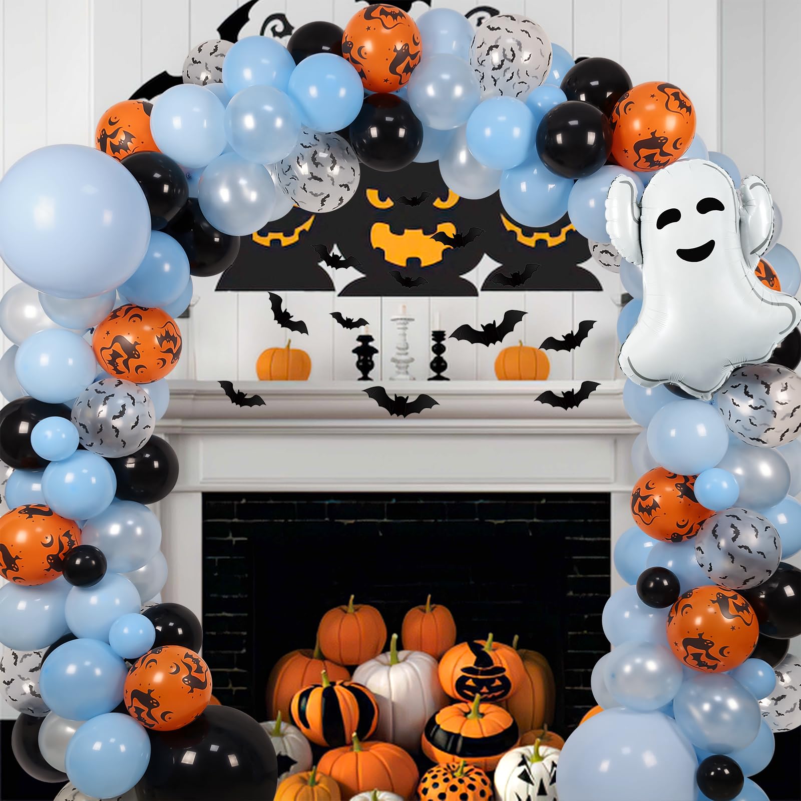 Halloween Baby Shower Decorations Boy, Halloween Balloon Arch Garland Kit with Halloween Foil Balloon 3D Bats for Happy BOO Day Halloween Theme Birthday Party Decorations