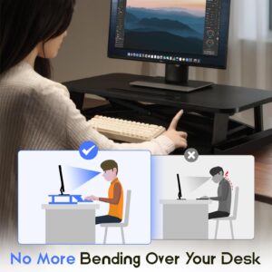 XaGai Standing Desk, 37 Inch Stand Up Desk Converter, Dual Computer Monitors and Laptop Workstation for Home Office, Wide Keyboard Tray Wide 2-Tier Desktop, Black