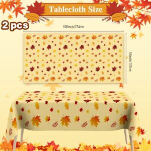 Fall Tablecloth, 2 Pcs Thanksgiving Tablecloth, Autumn Leaves Plastic Tablecloth, Rectangle Disposable Table Cover Waterproof Tablecloth Fall Themed for Holiday Dinner Party Decoration 54 x 108 inches