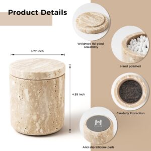 WORHE Travertine Stone Canister Natural Marble Cotton Swabs Container with Lid Large Capacity Cotton Ball Storage Jar for Cotton Swab, Cotton Ball, Makeup Pad, Bath Salt Beige (WH050)