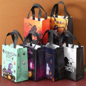 ZJHiome Halloween Trick or Treat Bags,6Pcs Halloween Bags with Handles,Non-Woven Reusable Tote Candy Bags for Halloween Party Supplies