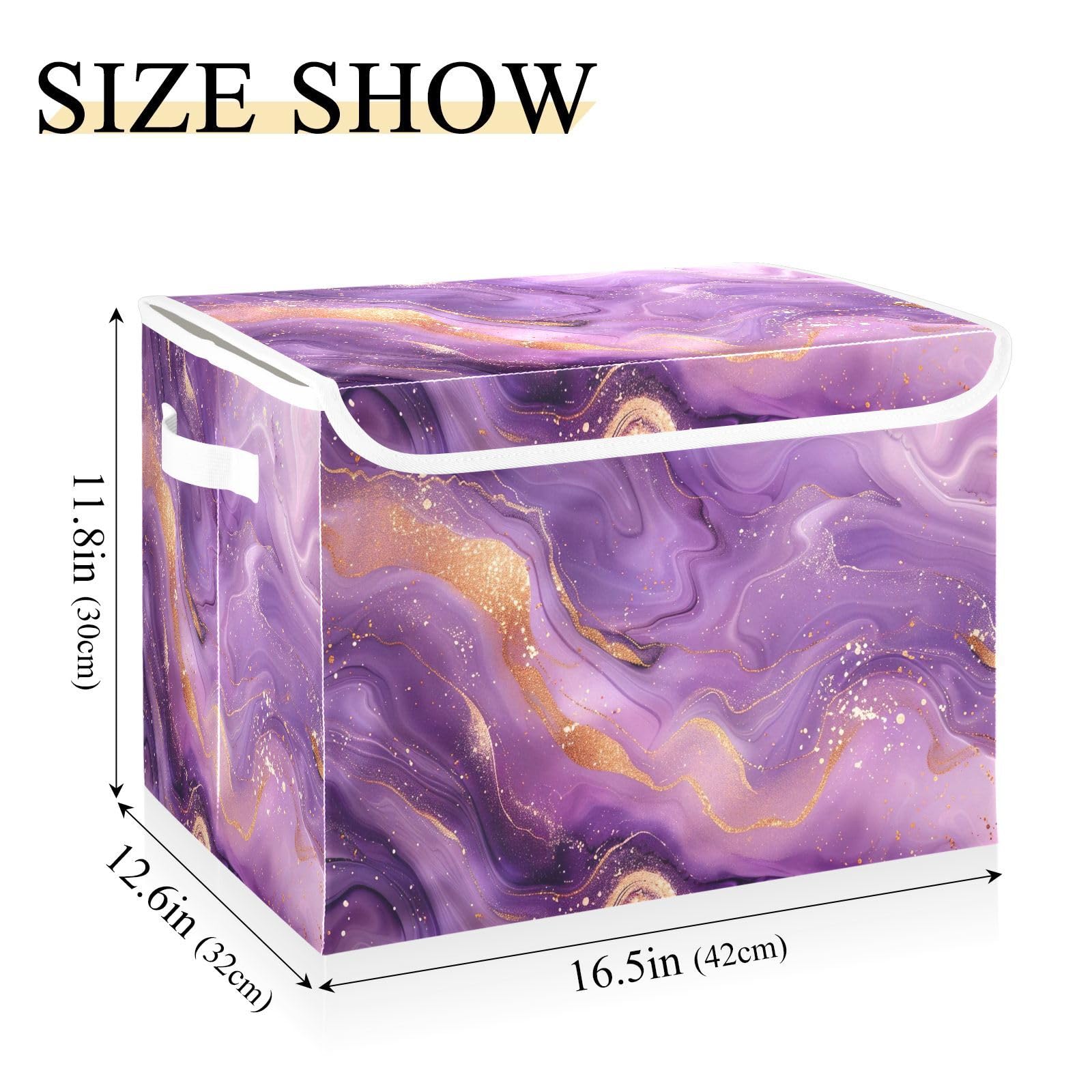 YETTASBIN Purple Marble Storage Basket with Lid and Handles, Large Collapsible Fabric Storage Bins Sturdy Storage Organizer for Shelves, Closet, Bedroom, School, Office, Home Decor