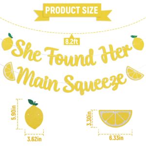 She Found Her Main Squeeze Banner - Spritz O’Clock Banner, Lemon Citrus Lemonade Theme Bridal Shower Bride to Be Wedding Engagement Bachelorette Party Supplies Gold Glitter