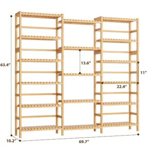 FOTOSOK Triple Wide 6-Tier Bookshelf and Bookcase,Large Freestanding Book Shelf with 17 Open Display Shelves, Tall Bookshelf Plant Flower Shelf Rack Storage Organizer Unit for Living Room, Natural