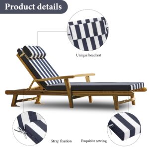 Sauqzoh Chaise Lounge Cushion for Outdoor Furniture, 3 inch Waterproof Foam Chair Cushion with Ties, Bench Seasonal Replacement Cushions for Summer Patio Beach Pool (1, Navy/White Stripe)