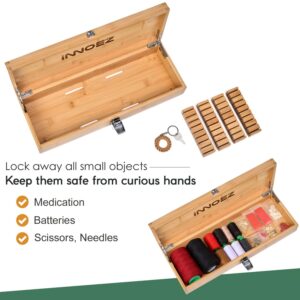 Bamboo Kitchen Knife Holder Lock Box - Knife Drawer Organizer Lockable Storage Box with Lock and Key to Keep Kids Safe from Sharp Knives. Multi Purpose Safe Box (Knives Not Included) (Large)