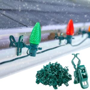 minetom c7 c9 christmas light clips outdoor, 100 count universal quick christmas light spring clips for outside roof gutter shingle fence e12 e17 base