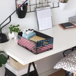 YETTASBIN American Flag Felt Storage Baskets with Handle, Collapsible Open Storage Bin Drawers Storage Box for Shelf Closet Office Bedroom Nursery Home, 14 x 5 x 10 Inch