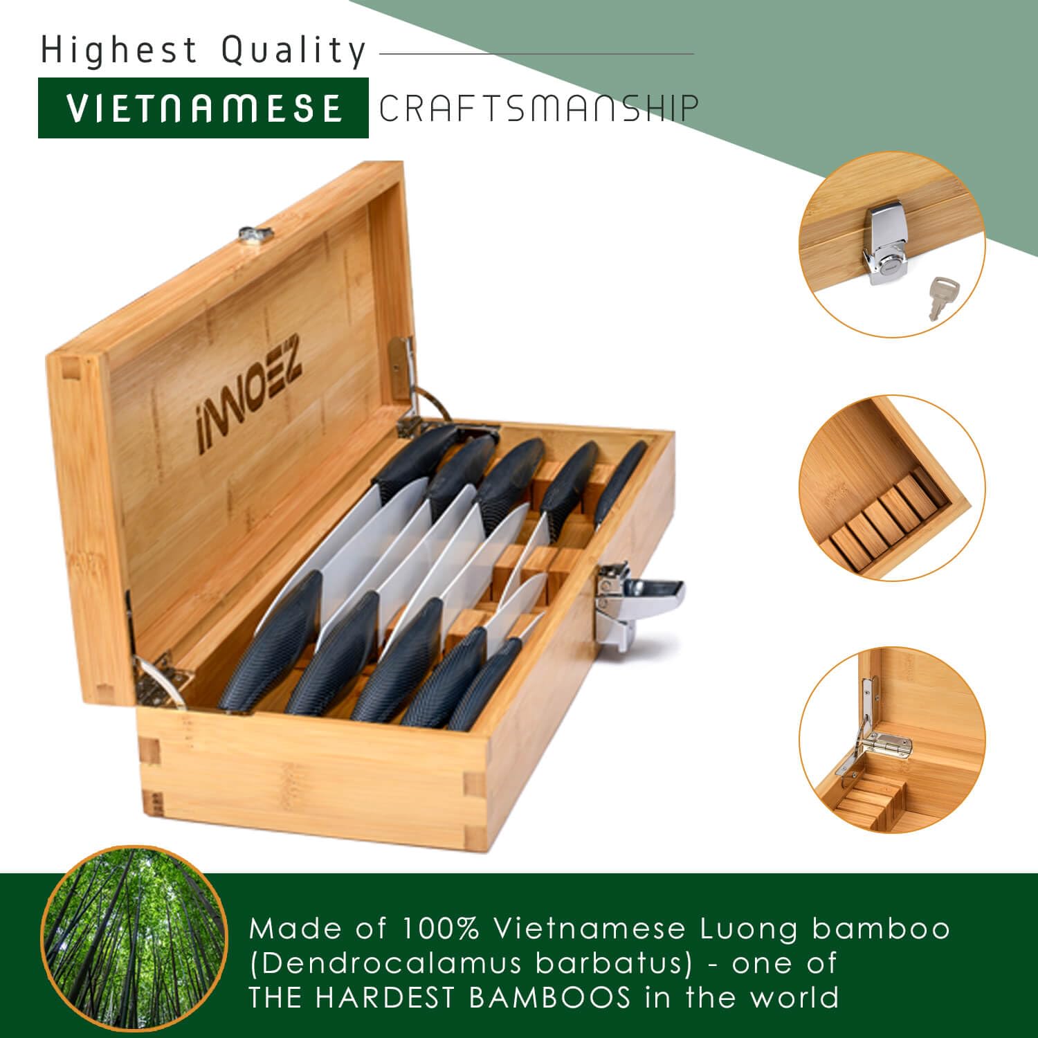 Bamboo Kitchen Knife Holder Lock Box - Knife Drawer Organizer Lockable Storage Box with Lock and Key to Keep Kids Safe from Sharp Knives. Multi Purpose Safe Box (Knives Not Included) (Large)