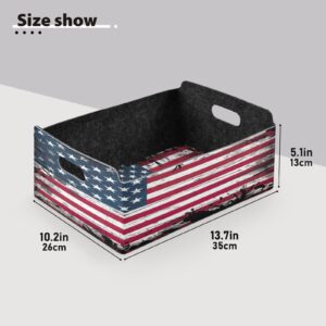 YETTASBIN American Flag Felt Storage Baskets with Handle, Collapsible Open Storage Bin Drawers Storage Box for Shelf Closet Office Bedroom Nursery Home, 14 x 5 x 10 Inch