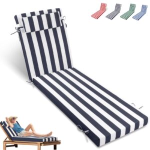 sauqzoh chaise lounge cushion for outdoor furniture, 3 inch waterproof foam chair cushion with ties, bench seasonal replacement cushions for summer patio beach pool (1, navy/white stripe)