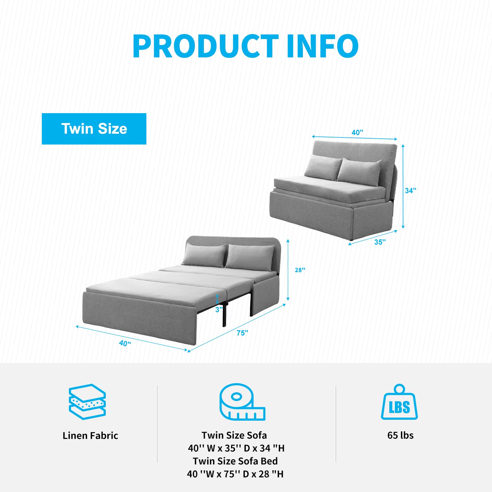 ADOWORE Queen Pull Out Sofa Bed, Linen Sleeper Sofa Couch with Pullout Bed, 2 in 1 Convertible Pull Out Couch Bed with 2 Cushions, Loveseat Sofa Bed for Living Room Apartment, Office