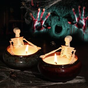 2 pack skeleton candle, halloween decorations indoor halloween decor candles for bathroom kitchen room tables, long burning soy candle with gothic design, vintage halloween gifts for women men friends