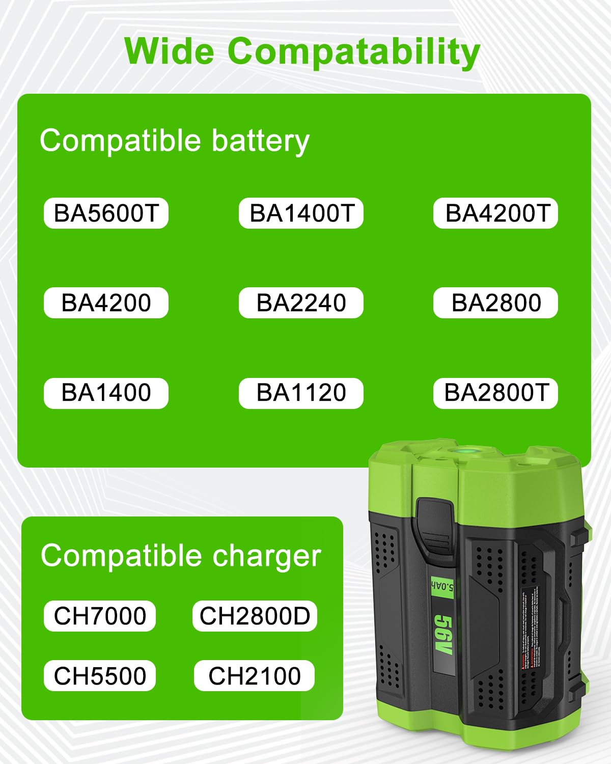 ULATI 56V 5.0Ah Replacement for EGO Battery Compatible with EGO 56V Batttery BA2800 BA4200 BA1400 Replacement Battery Compatible with EGO 56V Power Tools Lawn Mower Leaf Blower Chainsaw (Black)