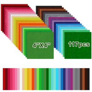 phinus felt, 117pcs felt sheets, colourful of felt fabric can be used for diy, sewing, patchwork, decoration (4" x 4")