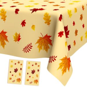 fall tablecloth, 2 pcs thanksgiving tablecloth, autumn leaves plastic tablecloth, rectangle disposable table cover waterproof tablecloth fall themed for holiday dinner party decoration 54 x 108 inches